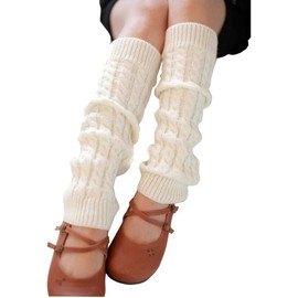 VUCDXOP Leg Warmers for Women for Winter,Knit Winter Thermal Warm Leg Warmers-Long Socks Boot Cuffs Topper Legging Pads For Women Lady Girls Best Xmas Gift (White)