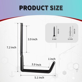 SINCHEEWAY Heavy Duty Steel Hooks - Wall Mount Utility Hooks for Garage & Garden, Hose Hanger & U Hooks (4, Large)