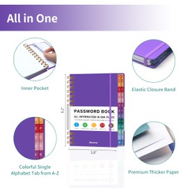Spiral Password Book with Alphabetical Tabs - 5.8" X 8.2" Small Password Keeper Book with Inner Pocket for Seniors , Large Print, Hardcover, 450 Logins – Internet Password Organizer Notebook for Home & Office Use