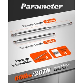 PAMAGOO C16-08260 20 Inch 60 Lbs Stainless Steel Gas Struts, spd-gs-5300-60 20" Marine Gas Shocks for Boat Hatch Engine Cover RV Door Basement Compartment Door Hot TOB Cover, 1 PC