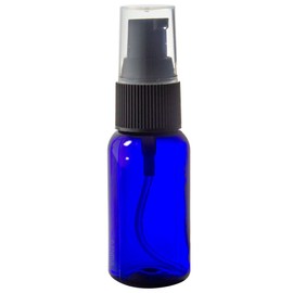 Cobalt Blue 1 oz Boston Round PET Bottles (BPA Free) with BlackTreatment Pump (12 Pack) + Labels