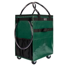 Reusable Grocery Bag On Wheels, Rolling Tote with 8 Pockets and Zipper Cover, Shopping Trolley, Foldable, Heavy Duty Handles, Carries Up to 46 LBS (Medium, Green)