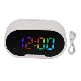 Digital Clock LED Alarm Big Digits Color Display Dimmable Adjustable Volume Minimalist with 2 Alarms for Kids Students White