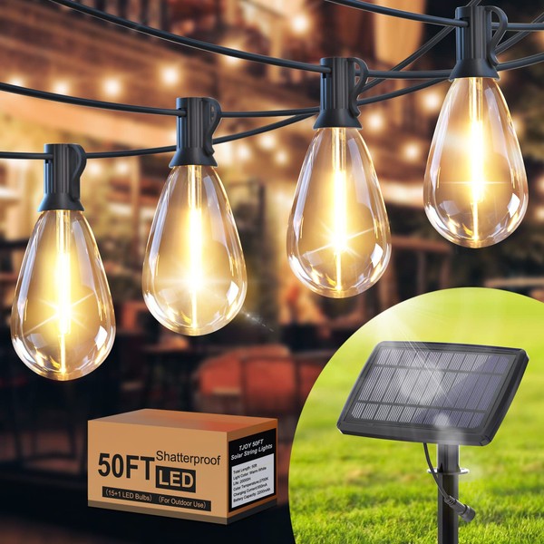 TJOY Solar String Lights Outdoor Patio Lights, 50ft Solar Powered