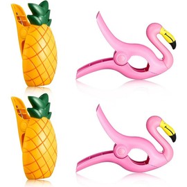 4 counts Beach Towel Clips Chair Holders Portable Towel Holders for Holiday Pool (Flamingo Style) - Color: Flamingo and Pineapple Style