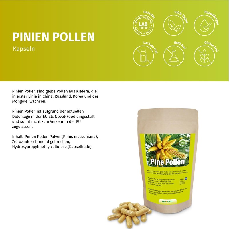 Pinien Pollen Kapseln Wildsammlung Zellwandgebrochen vegetarische Kapselhülle (90 stück (1er