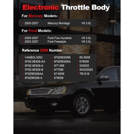 VANBOL Electronic Throttle Body Assembly Compatible with 2005 2006 2007 Ford Five Hundred Freestyle Taurus, Mercury Montego, V6 3.0L, Replace S20025, 5F9Z9E926AA, 5F9Z9E926B, TB1016