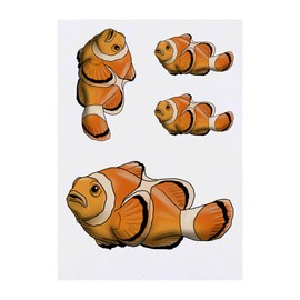 4 x 'Clown Fish' Temporary Tattoos - Water Resistant, Skin-Safe, Non-Toxic Transfers, Mixed Sizes (TO00045543)