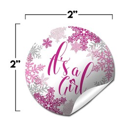 It’s A Girl Pink & Silver Snowflake Themed Girl Baby Sprinkle Baby Shower Thank You Sticker Labels, 40 2" Party Circle Stickers by AmandaCreation, Great for Party Favors, Envelope Seals & Goodie Bags