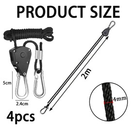 KEELYY 4 Stück Ratchet Hanger Seilratsche mit Haken Verstellbarer Seilaufhänger Seilzugratsche Einstellbare Seil Ratsche Grow Lampe Aufhänger Rope Ratchet 2M,1/8 Zoll für Pflanzenventilator Zimmerpfla
