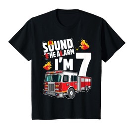 Kids Fire Truck 7th Birthday Boy Firefighter 7 Year Old T-Shirt
