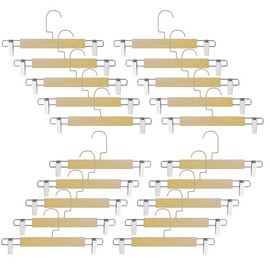 Wooden Pants Hangers 20 Pack, Solid Wood Skirt Hangers with Adjustable Non-Slip Clips, 360° Swivel Flat Hook, Durable Clothes Hanger for Slacks, Trousers, Shorts, Jeans, Closet Organizer (Natural)