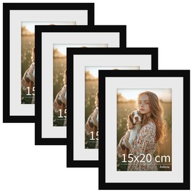 Anhow Set of 4 Picture Frames 15 x 20 cm, PVC Photo Frame Collage Set with Mount for 10 x 15 cm Photos Horizontal or Vertical for Wall Hangings / Table Decoration - Black