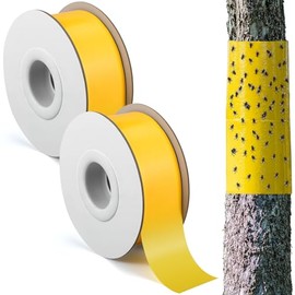 2 Rolls Double-Sided Yellow Sticky Tree Tape 2 Inch Wide x 330 Ft Spotted Lantern Fly Trap for Outdoor Indoor Trees Fruit Plants Gardens Pest Control for Aphids Ants Moths
