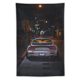 josnmre Jdm Car Rx7 White Modified Night City Tapestry Wall Hanging for Bedroom Aesthetic Art Home Decor Dorm Classroom Living Room Tapestries 40"x60"