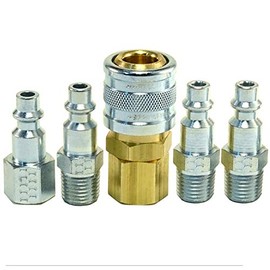 Heavy Duty Air Fittings, Industrial Air Coupler & Plug kit, Quick Connect Set, 1/4 inch Body Size, 1/4 inch NPT thread size, USA Made (5pc - Coupler & Plug Kit)