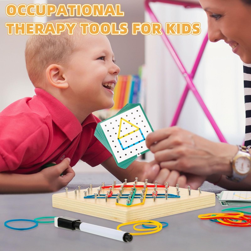 Jenaai 6 Set Wooden Geoboard with Rubber Bands Graphical Montessori