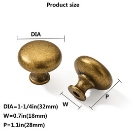 khtumeware 1-1/4" (32 mm) 10 Pack Drawer Pulls Antique Brass Cabinet Knobs Kitchen Hardware Cabinet Handles Drawer Handles Knobs. (10 Pack, knob, Antique Brass)