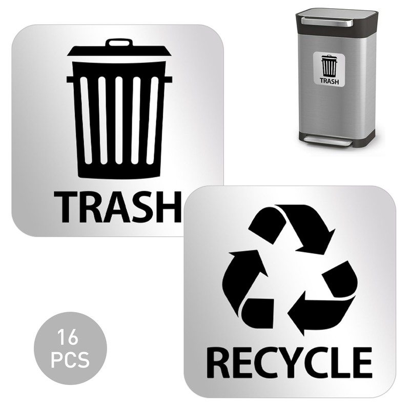 Bueake Pack of 16 Recycle Sticker for Trash Bins self