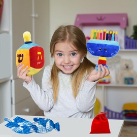 The Dreidel Company Hanukkah Plush Dreidel with Rattle, Classic Hanukkah Plush Children Multicolor Rattling Dreidel