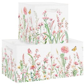 Clastyle Flower Storage Cube Organizer Set Leaf Closet Clothes Cube Storage Bin Decorative Nursery Adult Kids Toy Box Chest Women Girl Book Shelf Basket, Pink, 11.8x11.8x11.8 in