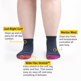 Wide Open No Show Women's Socks - Merino Wool Socks for Women, Everyday Wide, Ankle Wide Feet - Denim, Large