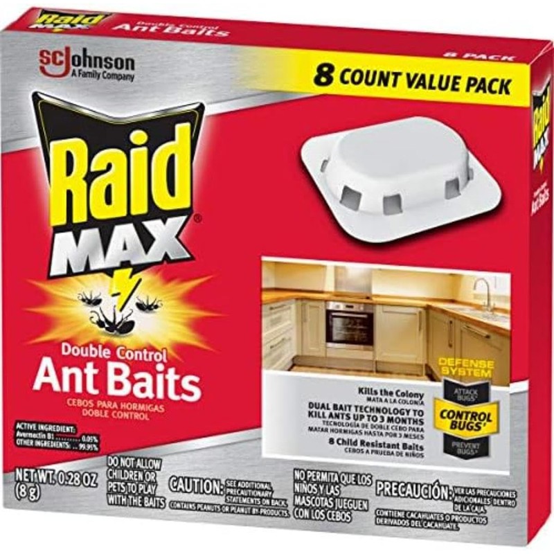 Raid Max Double Control Ant Baits, Kills the Colony, 8