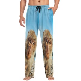 visesunny Men's Pajama Bottoms Cotton Lightweight Monkey Casual Lounge Pants with Pockets Soft Sleep Pj for Men