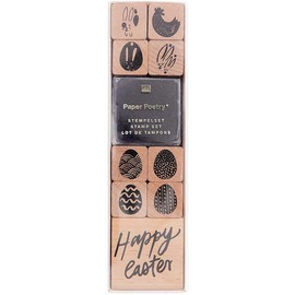 Rico Design Paper Poetry Stamp Set Happy Easter - Wooden Stamp with Ink Pad for Crafts for Children - 9 Designs - Wooden Stamp DIY