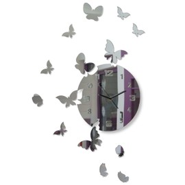 FLEXISTYLE Large Modern Wall Clock Butterfly Round 30 cm 15 Butterflies Living Room Bedroom Children's Room Product Made in the EU
