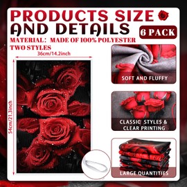 Breling Red Rose Kitchen Towels Set of 6 Vintage Flowers Dish Towel Bathroom Decorative Rustic Cloths Tea Towels for Valentine's Day Kitchen Bathroom Home Decoration, 14 x 21 Inch