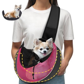 Upgrade Dog Sling Carrier (S,Pink) for Small Dogs/Cats Up to 10LB, Detachable Hard Bottom & Breathable Mesh, Large Storage Pocket, Adjustable Strap - Hands-Free Pet Carrier for Women Travel, Walking