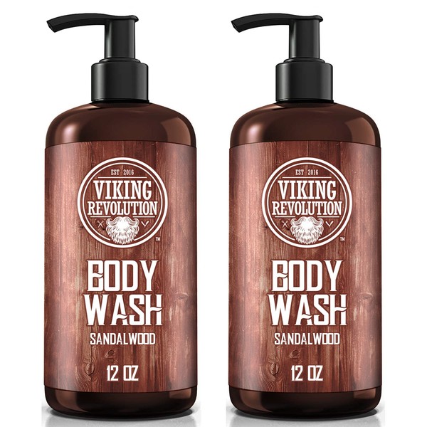 Viking Revolution Men's Body Wash - Sandalwood Body Wash for Men - Mens Natural Body Wash with Vitamin E and Rosemary Oil - Mens Shower Gel Liquid Soap - Sandalwood Mens Bodywash (2 Pack , 12oz)