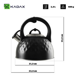 KADAX Stainless Steel Kettle, Enamel Kettle with Handle, Tea Kettle, Retro Kettle for All Hobs, Tea Maker, Whistling Kettle, Whistling Kettle (Black 2.5 L)