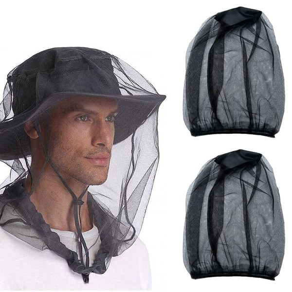 Hat with Mosquito Net, Mosquito Net Hat, Mosquito Head Net, Fly Net for Face, Mice Hat Head Net, Anti-Bug Bee Bug, Insect, Beekeeper Protective Hat, Fly Mask Cap Hat, Mesh Face Protection, Black x 2