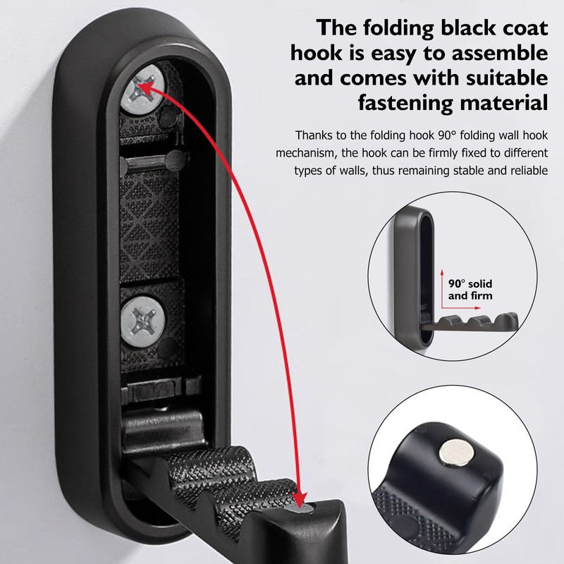 WIYETY Pack of 4 Folding Coat Hooks Black: Folding Hooks