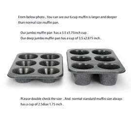 Monfish Jumbo muffin pan 6 Cup, deep muffin pan extra large cupcake tin black granite finish carbon steel baking pan 3.5dia x3 inch cup