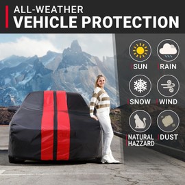 iCarCover Custom Car Cover for Chevy Cobalt (2005-2010) Waterproof All Weather Rain Snow UV Sun Protector Full Exterior Indoor Outdoor Car Cover (Stripe - Black/Red)