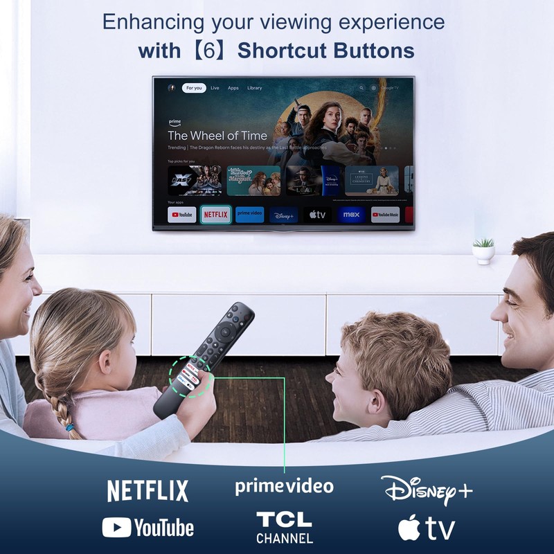 for TCL-Google-TV-Remote-Control Replacement,RC813 Compatible with TCL QM8/QM7/Q7/Q6/Q5/S5/S4/S3 4K UHD HDR