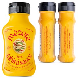 Mezete Traditional Tahini Sauce | No Added Oils | Zero Cholesterol | All Natural Sesame Dressing | Squeezable Tahini Bottle | Non-GMO | Great in Hummus, Dressings, & on Falafel | 315g (Pack of 3)