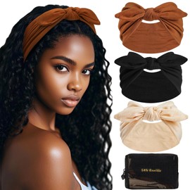 S&N Remille Wide Headbands for Women Extra Large headband turban Bow Elastic Non-slip Headband Yoga Sports Hairband Accessories 3 Pack