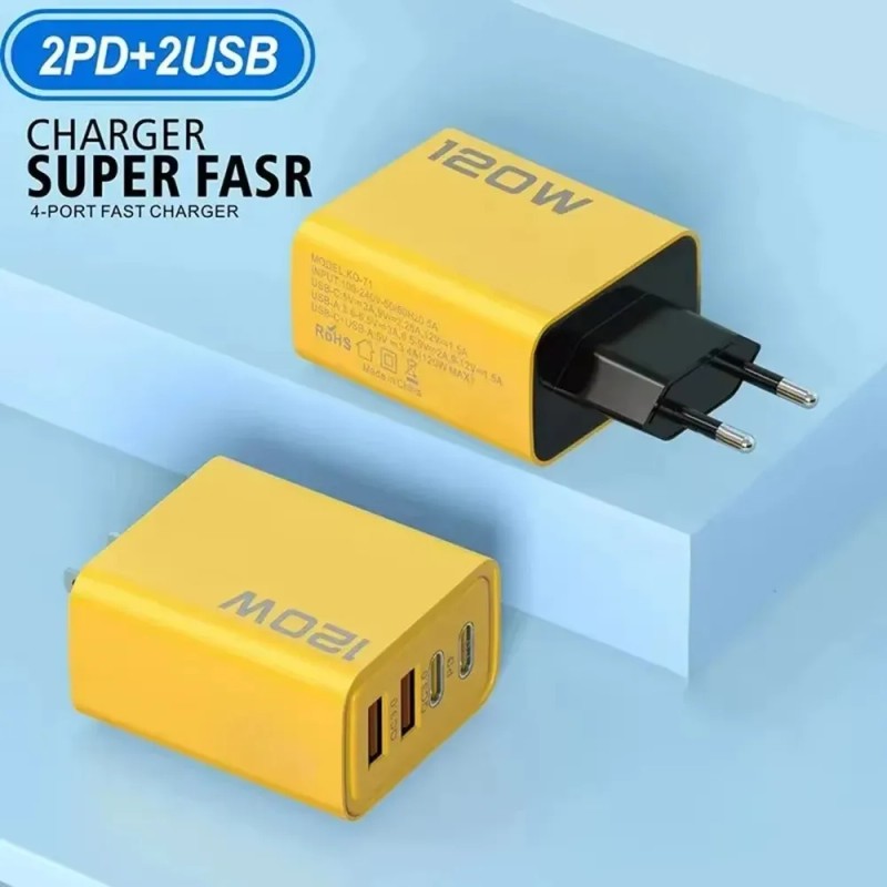 Cargador Rápido 120w Usb-c Pd, Cargador De Pared Dorado