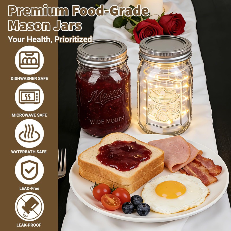 32oz Glass Mason Jars Wide Mouth 12-Pack with Airtight Lids
