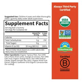 Garden Of Life Gomitas orgánicas con Vitamina D3 para niños, 60 gomitas Sabor Naranja