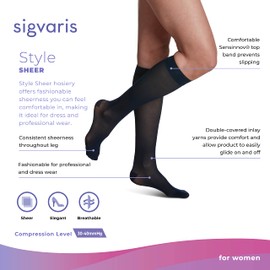 Sigvaris Women’s Style Sheer 780 Closed Toe Calf-High Socks 30-40mmHg - Large Short - Black