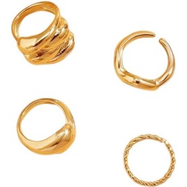 Chunky Rings for Womenn Stackable Rings Set Rings Thick Statement Knuckle Rings Minimalist Dome Rings Jewelry Birthday Present (Gold, One size)