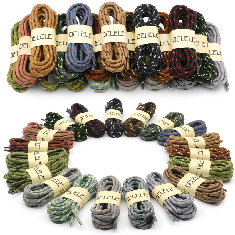 DELELE Round Work Boot Laces: 55 inch Black Red Heavy