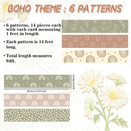 84ft Boho Bulletin Board Borders, Boho Classroom Decorations, Retro Floral Sun Rainbow Dot Trim Borders for Teacher School Supplies Classroom Door Wall Decor, 6 Styles