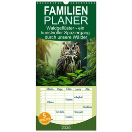 Familienplaner 2026 - Waldgeflüster - ein kunstvoller Spaziergang durch unsere Wälder mit 5 Spalten (Wandkalender, 21 cm x 45 cm), CALVENDO: KI ... im fotorealistischen Stil (CALVENDO Kunst)