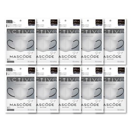 [MASCODE] 【 マスコード ひんやり 冷感 UVカット マスク 不織布 マスク 立体 バイカラーマスク 花粉 クールマスク 3D アクティブシリーズ 10袋セット（1袋7枚入り） M・Lサイズ (グレー×ブラック紐, M)